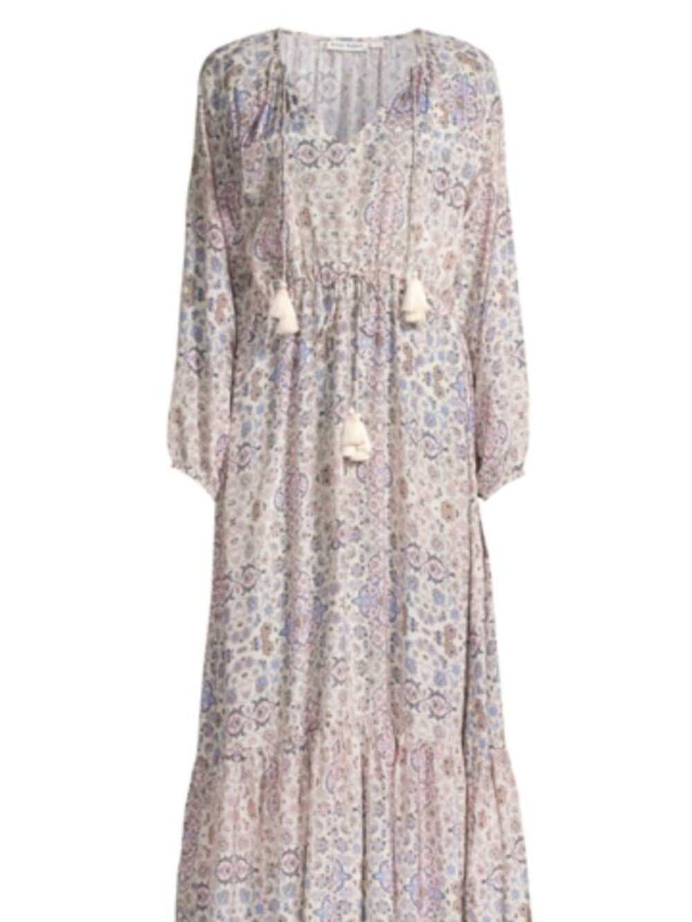 Roller Rabbit Odila Olaya Long-sleeve Tiered Maxi Dress Paisley Floral Print XS